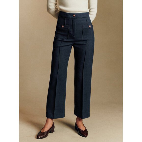 EUC Sézane Emilio Wool Blend Cropped Trouser Navy 36, 4 - Picture 1 of 8